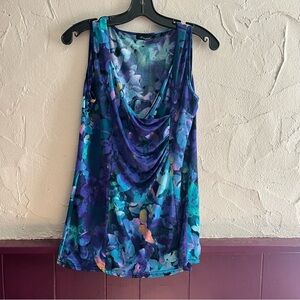 Papa Vancouver Vibrant Blue and Purple Sleeveless Floral Tank Top Size Medium